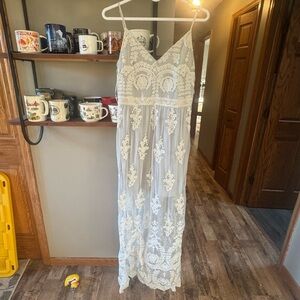 Altard state Elegant light blue/ White Lace Maxi Dress